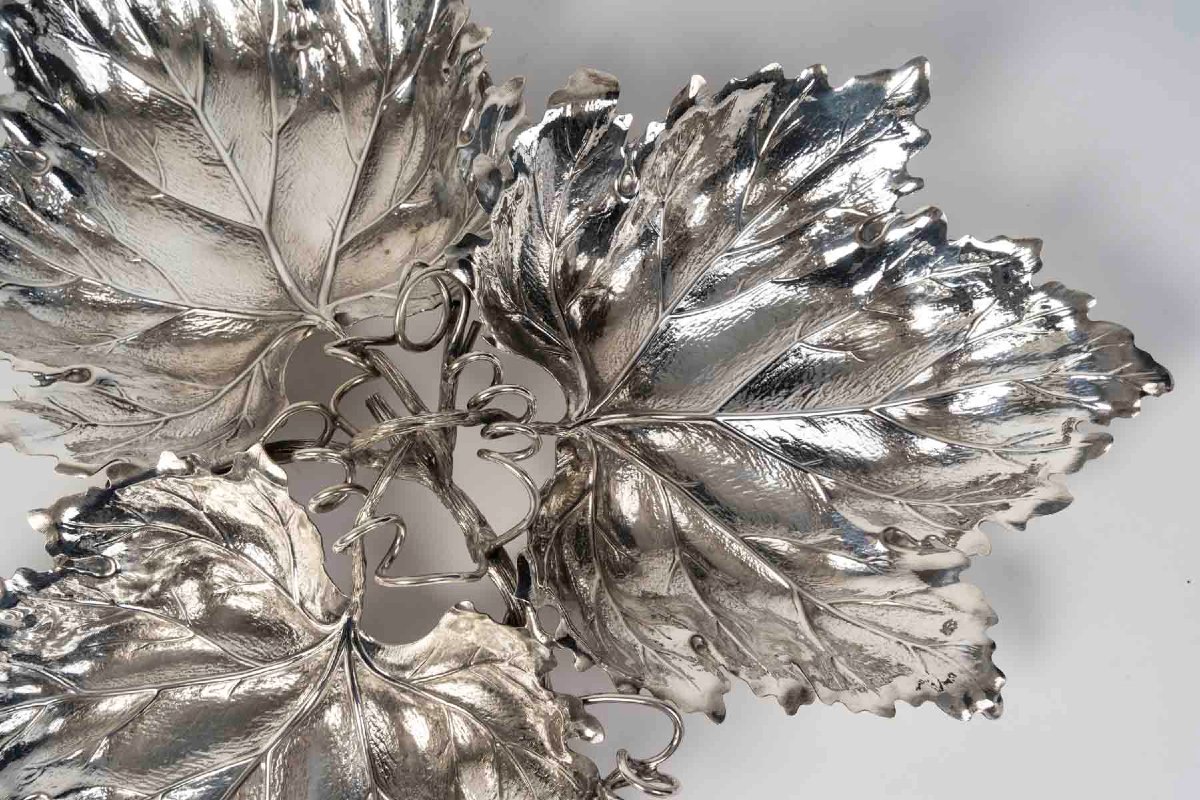 Gianmaria Buccellati - Solid Silver Centerpiece With Three Vine Leaves, 20th Century -photo-6