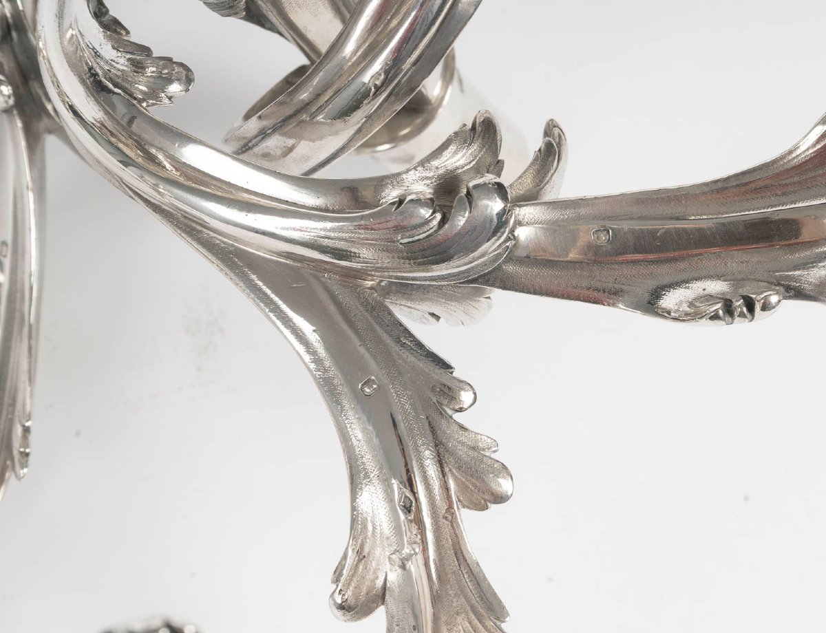 GUSTAVE ODIOT - Importante Paire de candélabres à sept bras  de lumière en argent massif. XIXe-photo-6