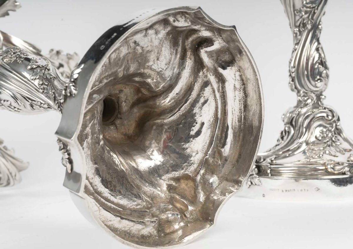 GUSTAVE ODIOT - Importante Paire de candélabres à sept bras  de lumière en argent massif. XIXe-photo-8