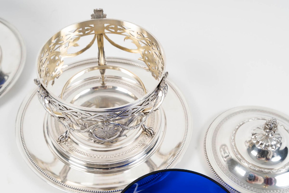RISLER & CARRÉ - Paire de drageoirs couverts en argent massif et verre bleu cobalt – fin du XIX-photo-4