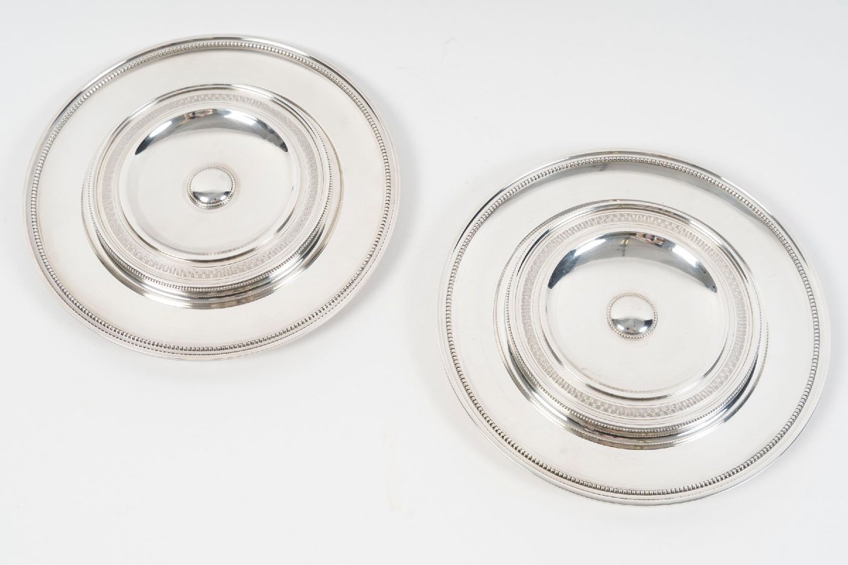 RISLER & CARRÉ - Paire de drageoirs couverts en argent massif et verre bleu cobalt – fin du XIX-photo-2