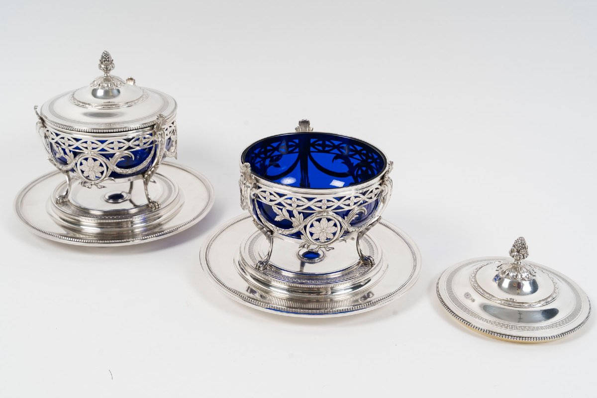 RISLER & CARRÉ - Paire de drageoirs couverts en argent massif et verre bleu cobalt – fin du XIX-photo-6