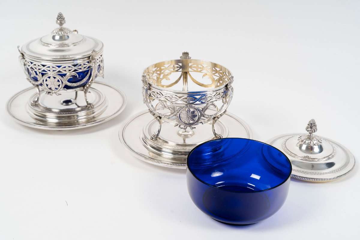 RISLER & CARRÉ - Paire de drageoirs couverts en argent massif et verre bleu cobalt – fin du XIX-photo-7