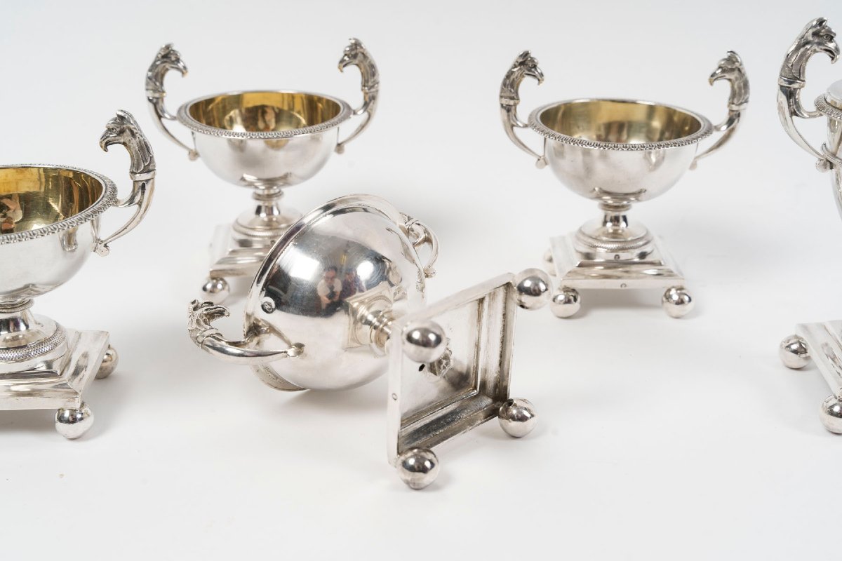 Francois Froment  - Five-piece Solid Silver Condiment Set, Empire Period-photo-4
