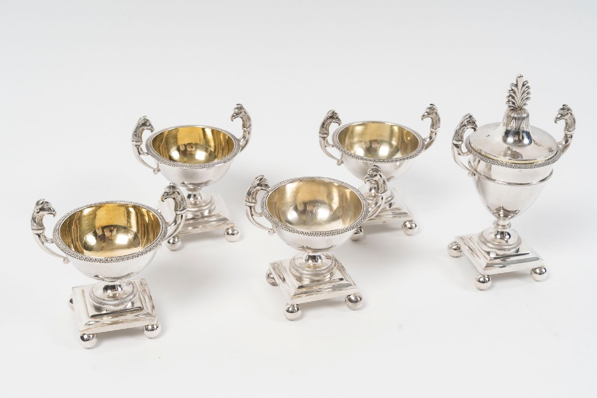 Francois Froment  - Five-piece Solid Silver Condiment Set, Empire Period-photo-8