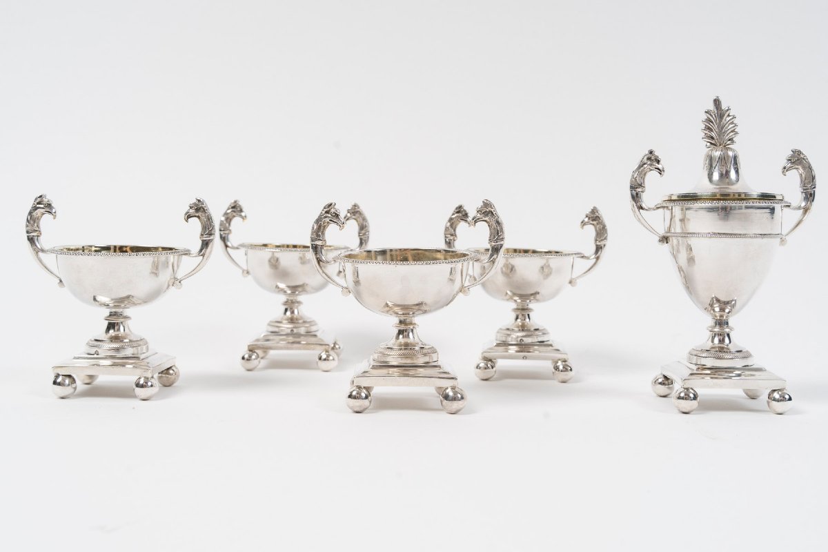 Francois Froment  - Five-piece Solid Silver Condiment Set, Empire Period
