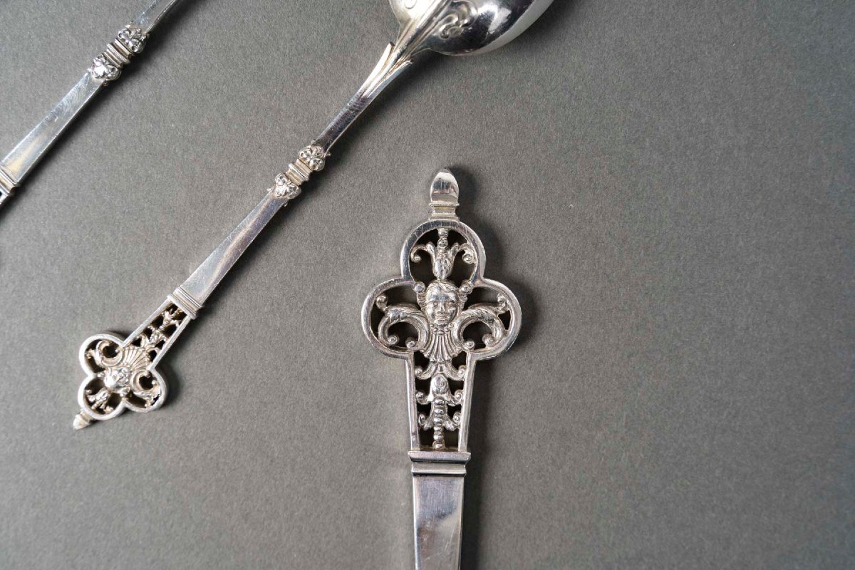 CHRISTOFLE & CARDEILHAC - MENAGERE en argent massif 143 pièces  «  Modèle Renaissance » XIXe-photo-4