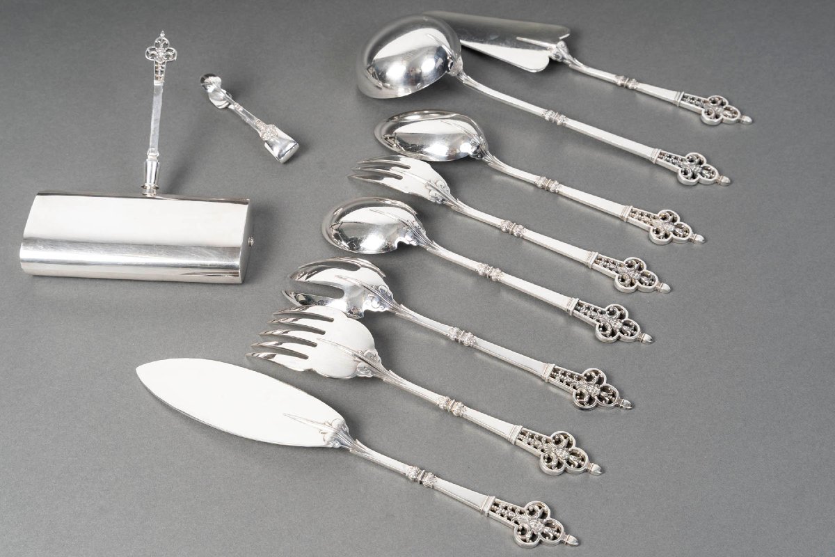 CHRISTOFLE & CARDEILHAC - MENAGERE en argent massif 143 pièces  «  Modèle Renaissance » XIXe-photo-7