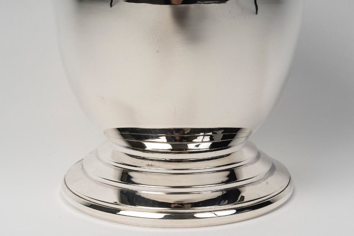 OLIER & CARON – Rafraichissoir couvert en argent massif ART DECO XXe-photo-3