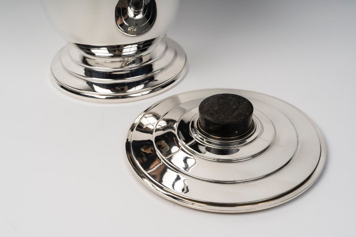 OLIER & CARON – Rafraichissoir couvert en argent massif ART DECO XXe-photo-1
