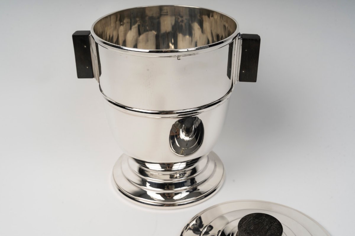 OLIER & CARON – Rafraichissoir couvert en argent massif ART DECO XXe-photo-2