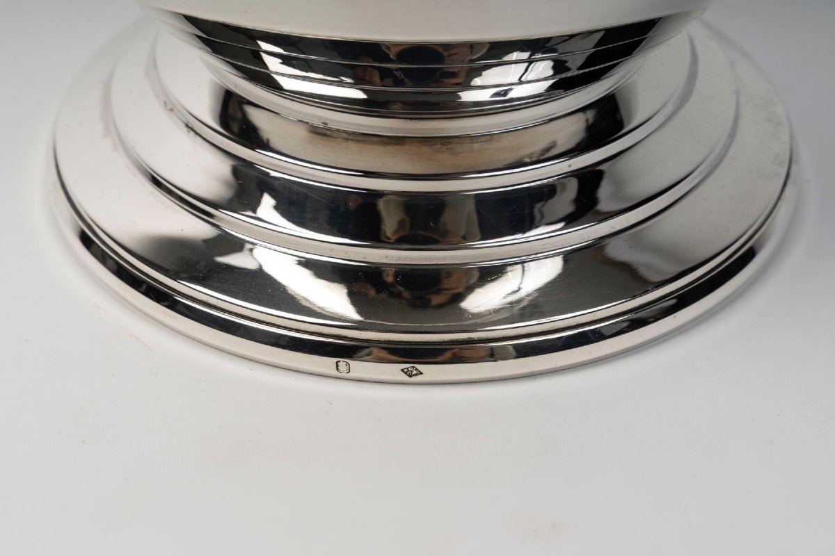 OLIER & CARON – Rafraichissoir couvert en argent massif ART DECO XXe-photo-7