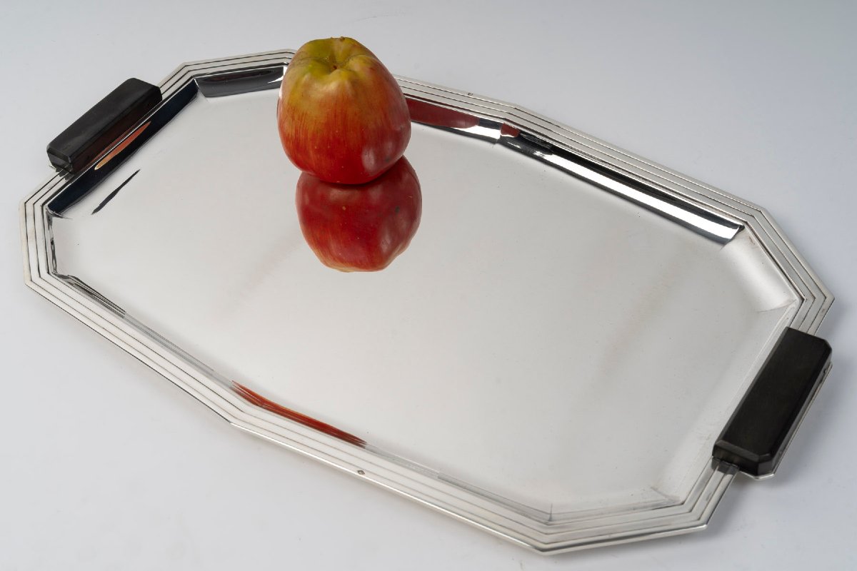 Olier & Caron  - Solid Silver Tray From The Art Deco Period, 20th Century-photo-3
