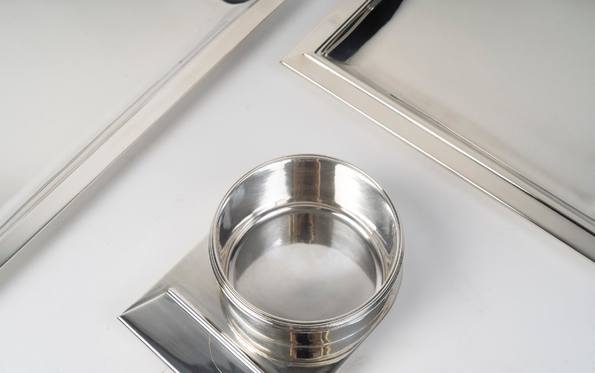 JEAN . E. PUIFORCAT- Set de 2 plats et saucière - Modèle « Trouville », ART DECO Circa 1925-photo-2