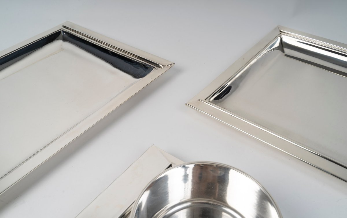 JEAN . E. PUIFORCAT- Set de 2 plats et saucière - Modèle « Trouville », ART DECO Circa 1925-photo-3