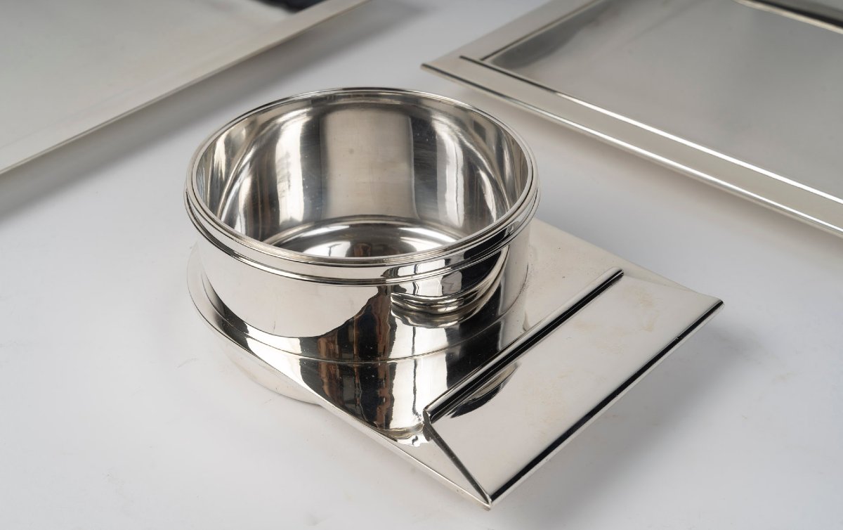 JEAN . E. PUIFORCAT- Set de 2 plats et saucière - Modèle « Trouville », ART DECO Circa 1925-photo-3