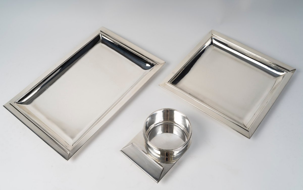JEAN . E. PUIFORCAT- Set de 2 plats et saucière - Modèle « Trouville », ART DECO Circa 1925