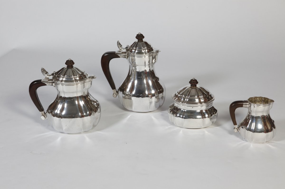 Goldsmith Georges Lecomte - Tea & Coffee Service In Art Deco Sterling Silver 1925-photo-7