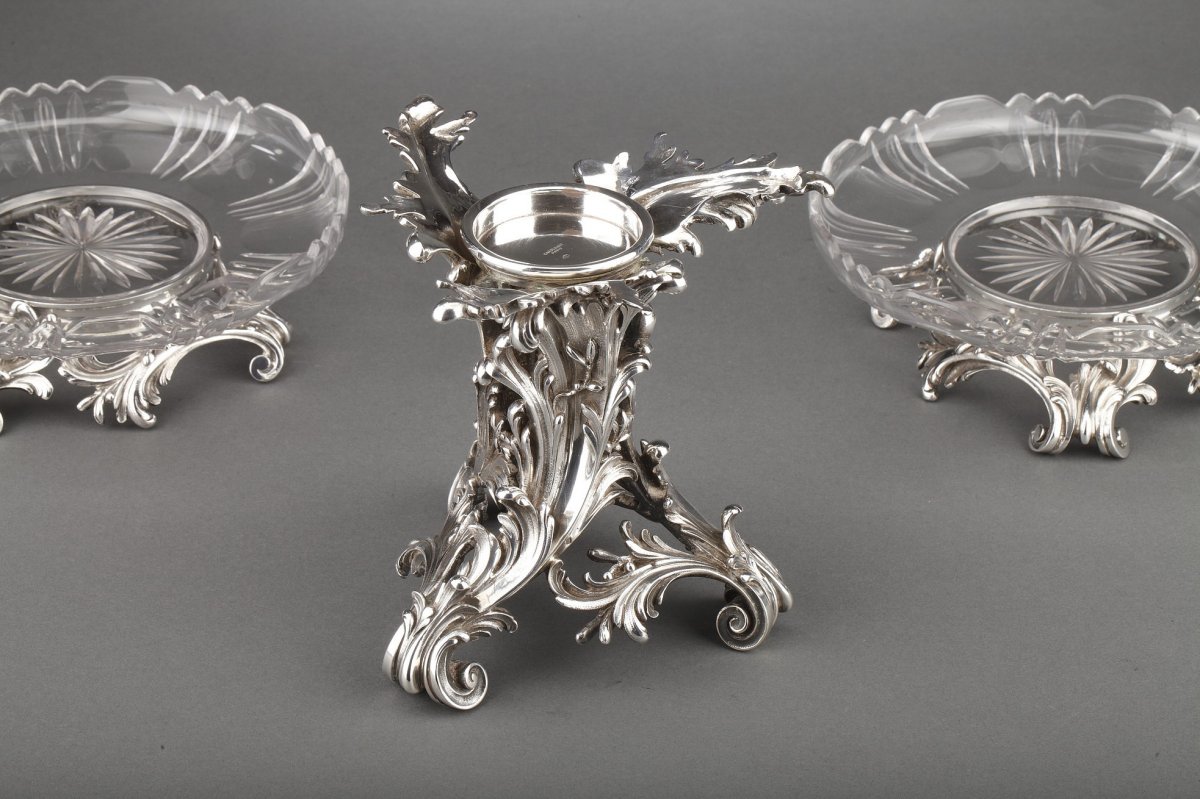 Orfèvre Cardeilhac - Garniture De Table 3 Coupes En Argent Massif Et Cristal XIXè-photo-4