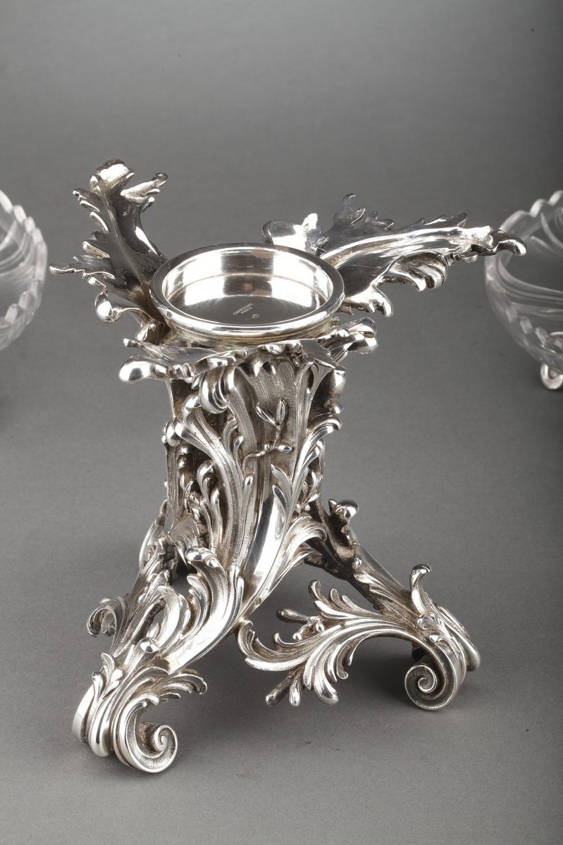 Orfèvre Cardeilhac - Garniture De Table 3 Coupes En Argent Massif Et Cristal XIXè-photo-1