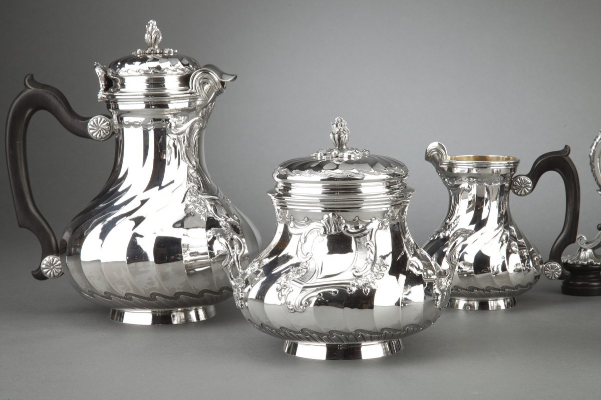 Orfèvre Boin Taburet - Service Thé/café 4 Pièces En Argent Massif Plus Samovar En Métal Argenté-photo-2