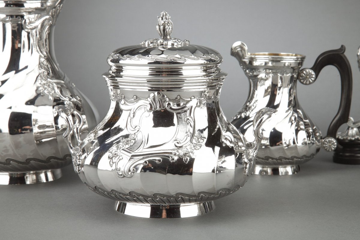 Orfèvre Boin Taburet - Tea / Coffee  4 Pieces In Sterling Silver Plus Samovar In Silver Metal -photo-3