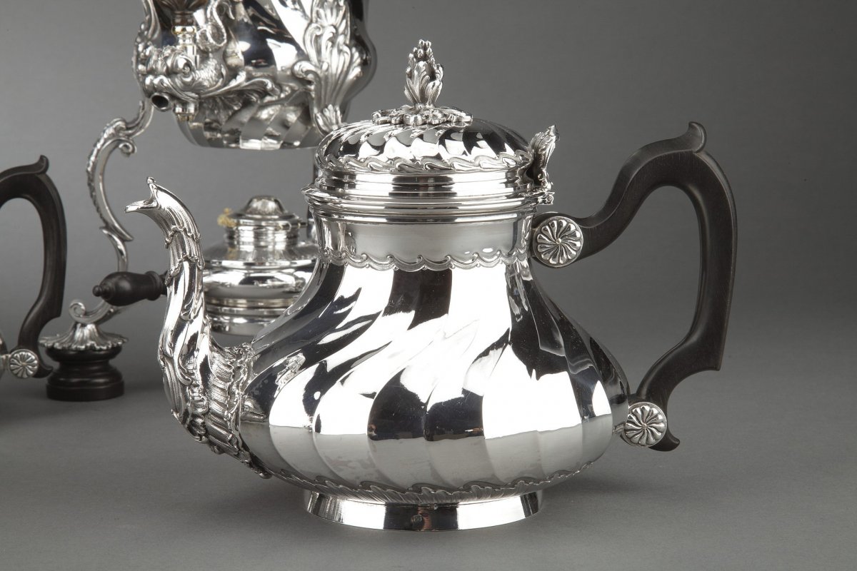 Orfèvre Boin Taburet - Tea / Coffee  4 Pieces In Sterling Silver Plus Samovar In Silver Metal -photo-2