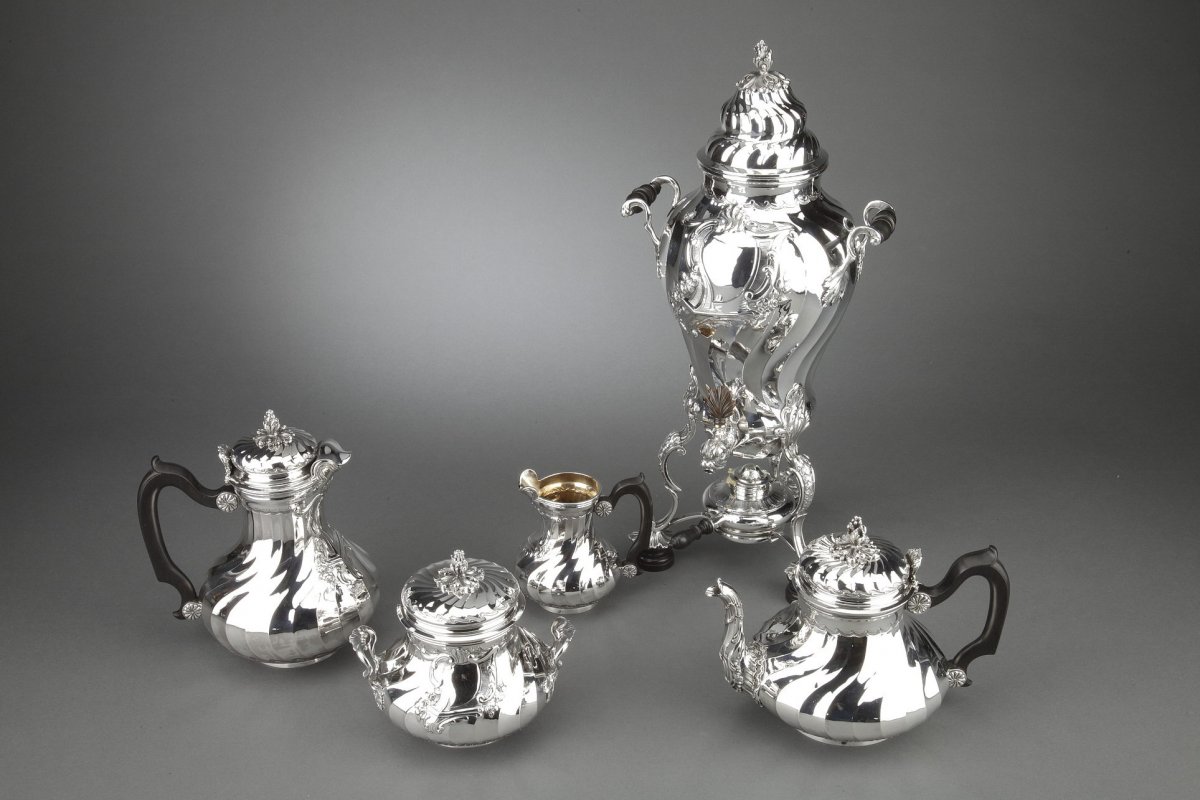 Orfèvre Boin Taburet - Tea / Coffee  4 Pieces In Sterling Silver Plus Samovar In Silver Metal -photo-7