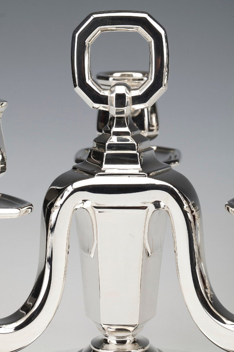 Goldsmith Gustave Keller - Pair Of Candelabra In Sterling Silver Art Deco Period 1930-photo-4