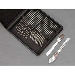 Lapparra – Coffret De 12 Couverts à Poisson En Argent époque  Art Déco