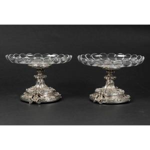 Orfèvre Eugène MERMILLOD – Paire de coupes en argent massif et cristal BACCARAT – XIXe