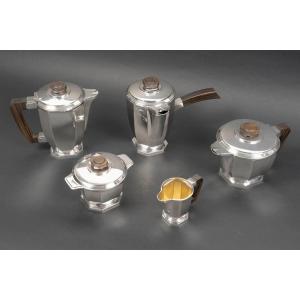 Ernest Prost, Service à thé, café et chocolat en argent massif –  ART DECO vers 1930