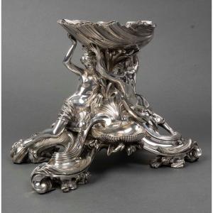 BOIN TABURET Centre de table en bronze argenté Epoque NAPOLEON III