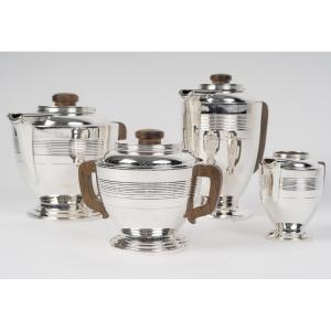 BOIN TABURET   Service thé / café 4 pièces en argent massif, Epoque ART DECO 