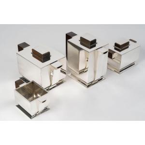 TETARD  FRERES - Service à thé et café Art déco en argent, modèle cubiste Circa 1925/1930