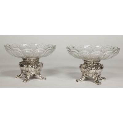 Goldsmith Gustave Odiot - Pair Of Cups In Sterling Silver And Baccarat Crystal