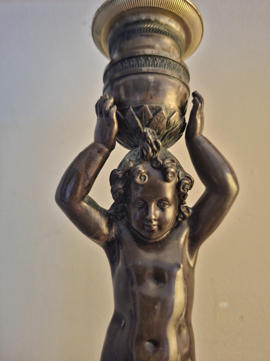 paire de bougeoirs en bronze et porphyre-photo-2