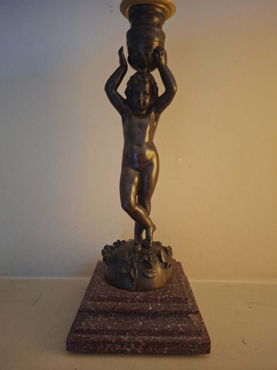 paire de bougeoirs en bronze et porphyre-photo-4