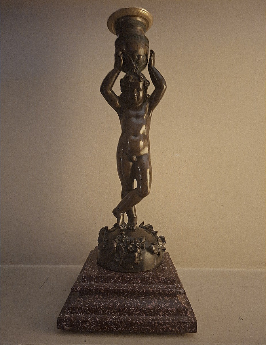 paire de bougeoirs en bronze et porphyre-photo-1