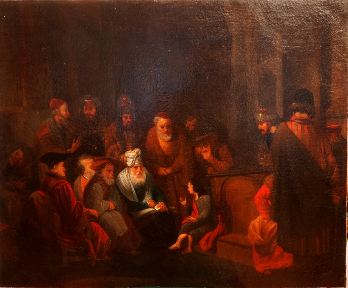 JESUS  ENSEIGNANT  AU TEMPLE  Copie XIXème d'après Gerbrandt Van den Eeckoot