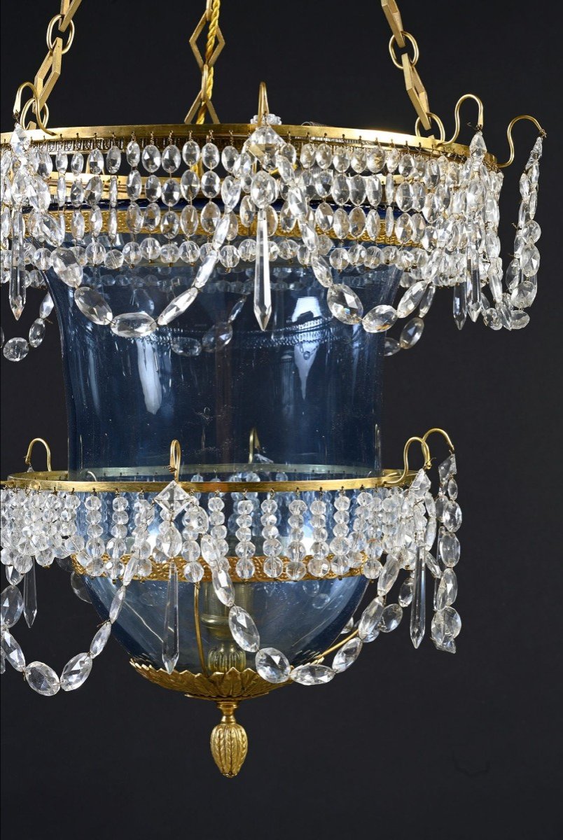 Lanterne Russe De Vestibule En Verre Bleu, Cristal Et Bronze Doré. 18e Siècle (st-pétersbourg) -photo-2