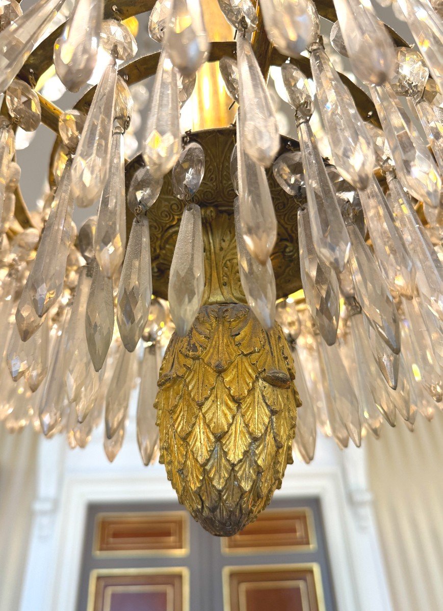 Exceptional Basket Chandelier In Gilt Bronze And Crystal - Empire Period-photo-3
