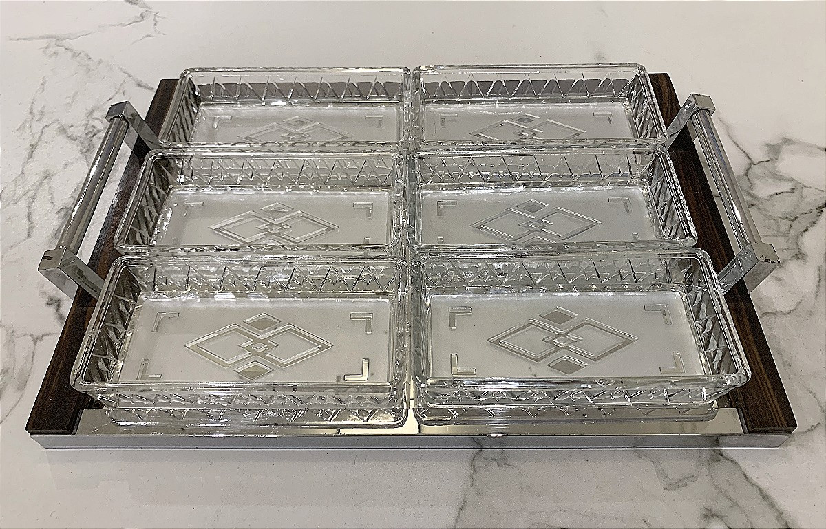 Plateau Art Déco Avec Raviers En Verre 