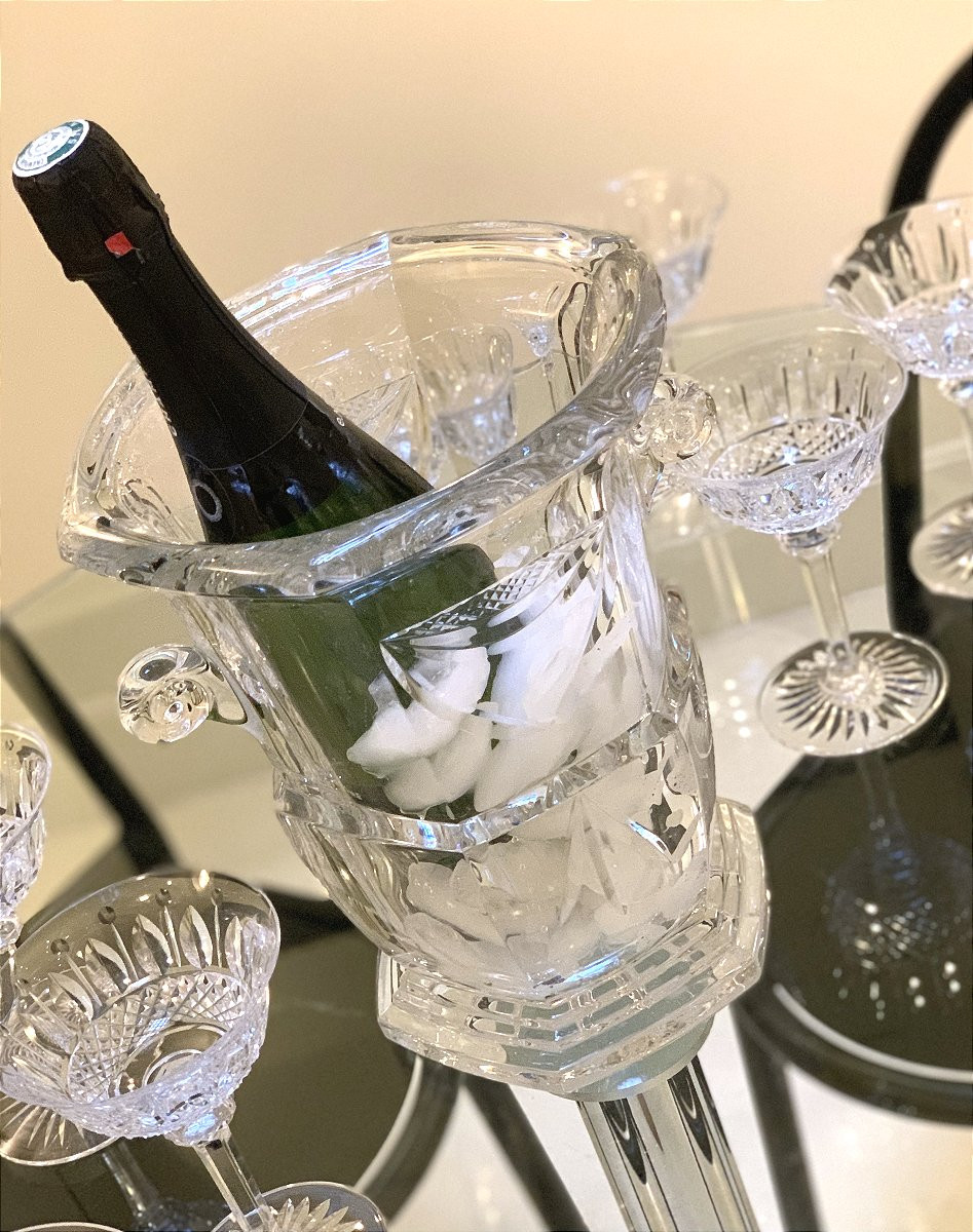 Sceau à Champagne, Vase En Cristal Taillé-photo-3