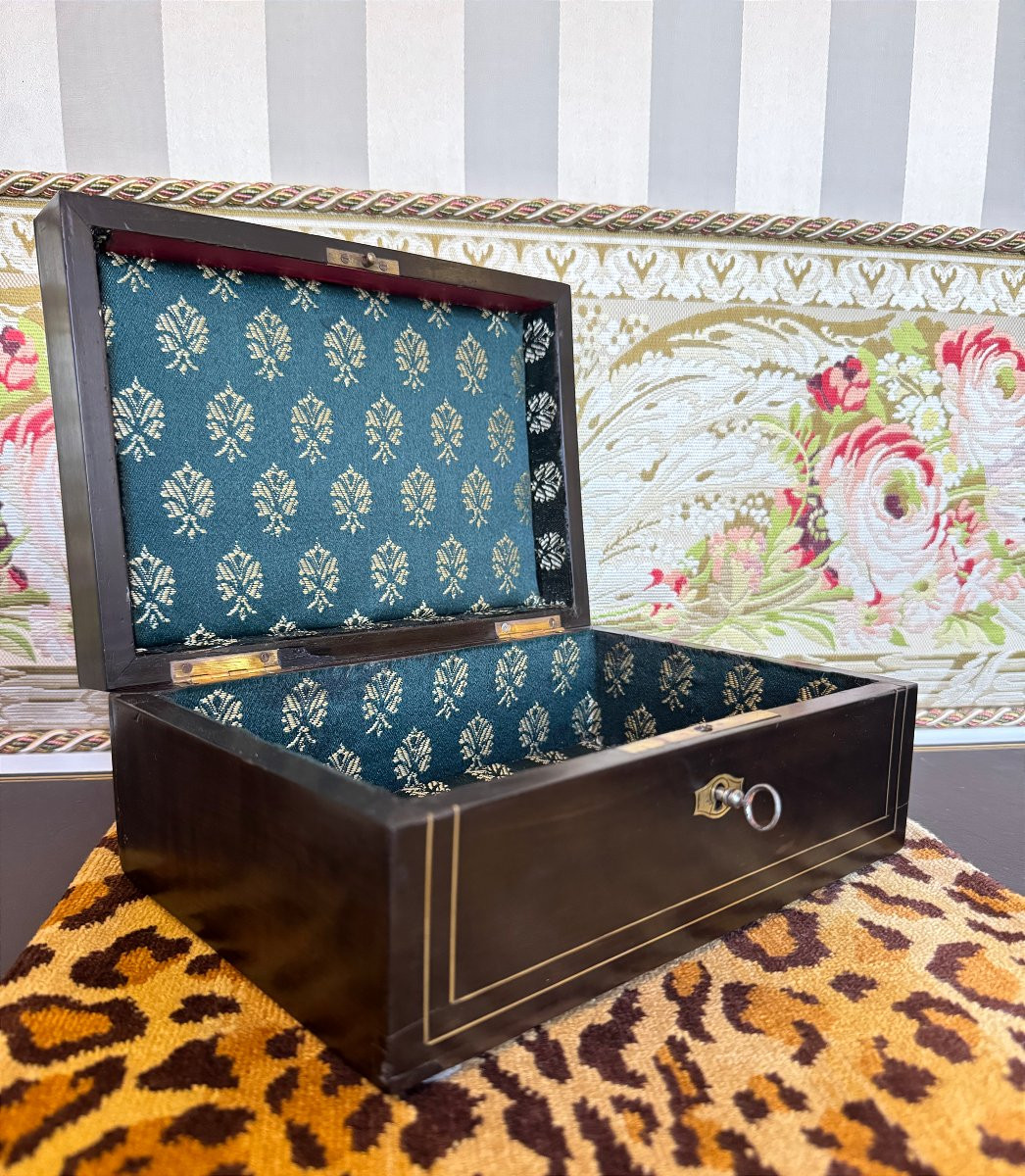 Ebony Box / Casket With Brass Marquetry, Napoleon III Period (19th Century)-photo-2