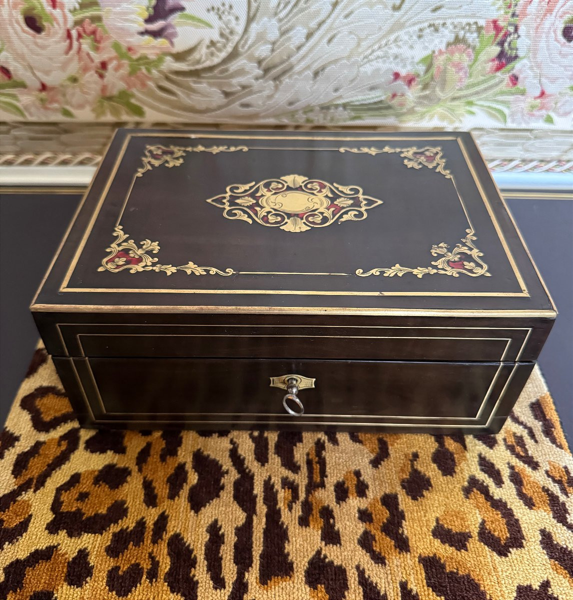 Ebony Box / Casket With Brass Marquetry, Napoleon III Period (19th Century)-photo-3