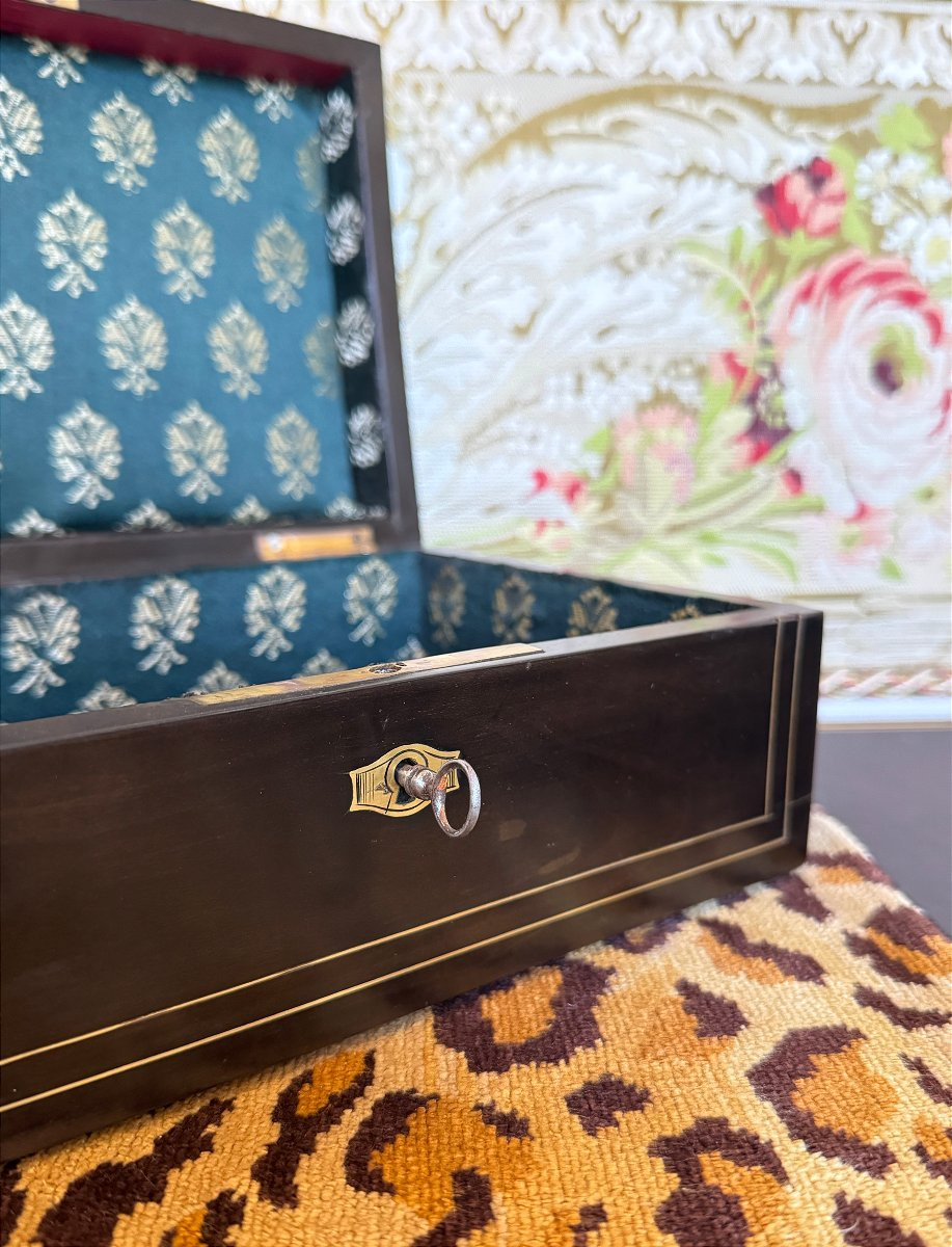 Ebony Box / Casket With Brass Marquetry, Napoleon III Period (19th Century)-photo-6