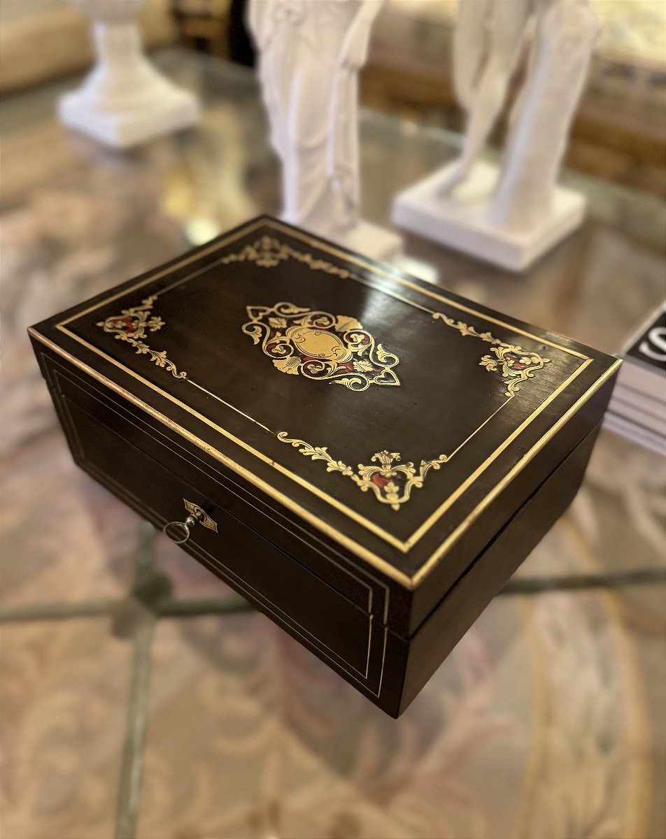 Ebony Box / Casket With Brass Marquetry, Napoleon III Period (19th Century)-photo-8