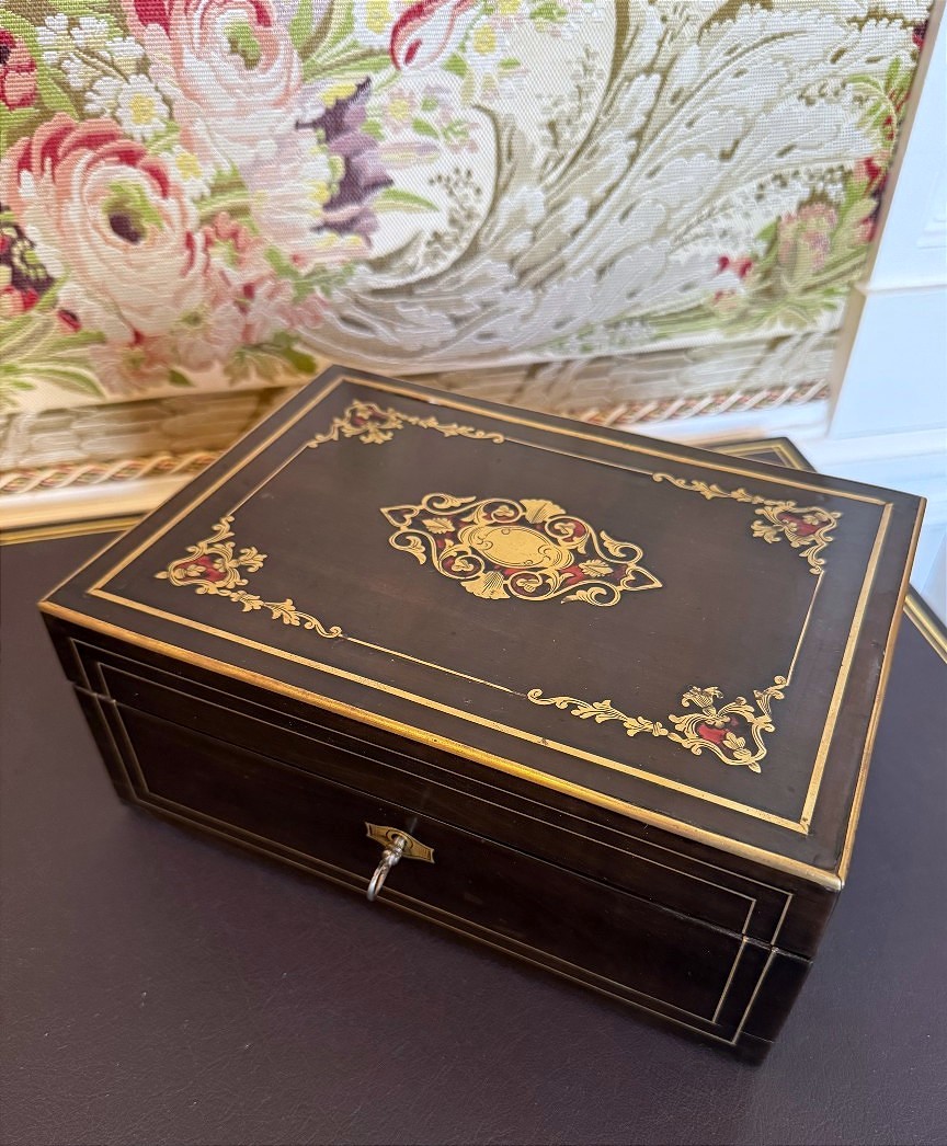 Ebony Box / Casket With Brass Marquetry, Napoleon III Period (19th Century)