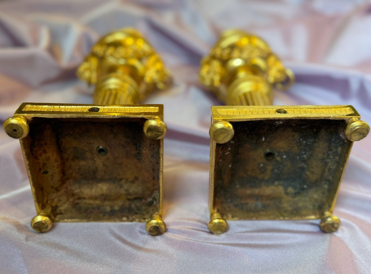Paire De Bougeoirs En Bronze Doré époque Louis XVI (18e Siècle)-photo-1